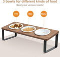 Sunhoo Raised Cat Food Water Bowl Elevated Tilted Kitty Dishes Set of 3 Ceramic Dish for Indoor Cats Orthopedic Pet Food Stand Reduces Vomiting 3 Bowl Cat Feeder Easy Assembly(Brown)