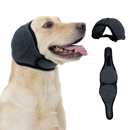 Dog Head Wrap - No Shake Ear Wrap Snood for Noise & Anxiety Relief, Ear Protector with Calming Hoodie, Dog Headband Ear Muffs for Hematoma, Grooming and Drying (Pearl Gray, S(Head Circle:10"-15"))