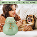 SOITIS Pet Memorial Urn for Cat or Dog Ashes - 3.54"x3.15" Elegant Ceramic Keepsake Holder with Pet-Shaped Lid & Gold Trim, Small Cyan Urn for Pet Ashes Portable Size Urns