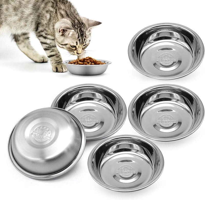 Stainless Steel Cat Bowl-Shallow Wide Flat Cats Food Bowls,Metal Kitten Dishes Whisker Friendly Fatigue Relief,Replaceme