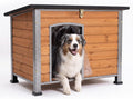 Suumerpety Indoor Outdoor Dog House,Anti-Chewing Iron Frame Dog Kennel,Wood Warm Pets Home,Weatherproof Outside Shelter for Feral Animal 33.5" (L) X 22" (W) X 25.2" (H) Brown