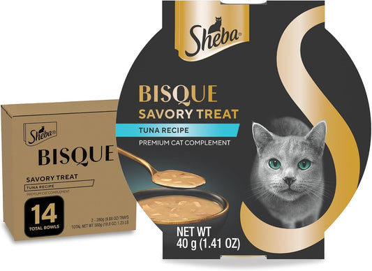 Sheba Bisque Lickable Cat Treats & Cat Food Toppers Tuna Recipe, 1.4 oz. Bowls, 14 Count