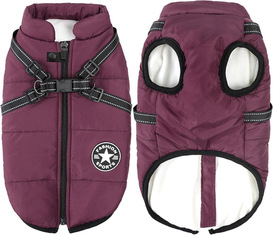 Aiboria Dog Jackets Coat for Winter Windproof Waterproof Skiing Dog Vest Fleece Warm Chest Strap Belt Purple L