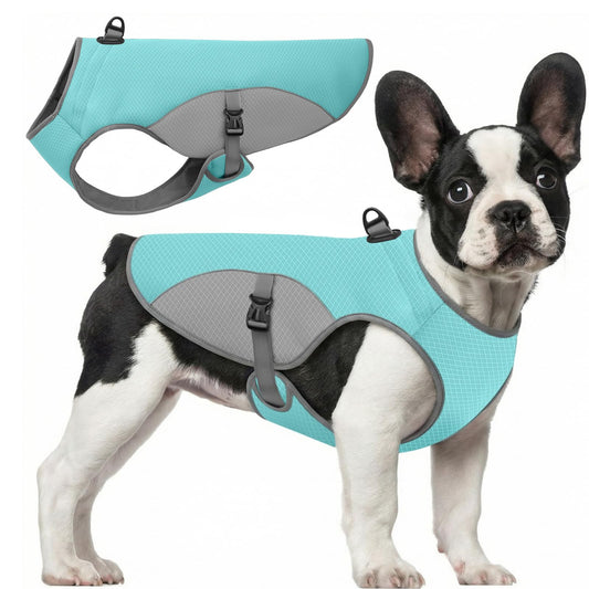 Preferhouse Dog Cooling Jacket for Large Dogs, Pet Cooling Vest with Mesh and D Ring, Dog Reflective Stripe Cooler Jacket for Beach, Hiking, Walking, Blue-L
