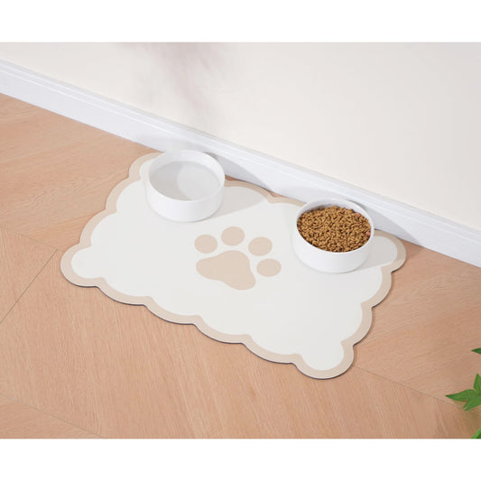 Ralxion Scalloped Dog Feeding Mat, Absorbent Mats for Dog Food and Water Bowl, Dispenser, Cute Elegant Aesthetic Khaki Beige Scallop Pet Placemat for Dogs, Cats, Puppy Accessories, 14" X 19”