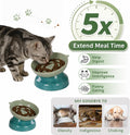 Slow Feeder Cat Bowl, Ceramic Cat Slow Feeder,Elevated Anti Vomiting Whisker Friendly Tilted Design,for Dry and Wet Food,Dishwasher Safe (Green)