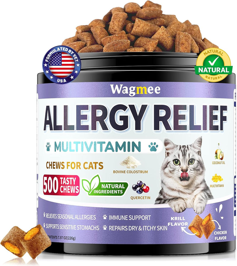 Cat Allergy Relief Chews with Omega 3 & Multivitamins, 500 Crunchy Chews