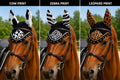 Horse Ear Bonnet for Horses, Animal Print Fly Bonnet with Crystal Edge, Handmade Crochet Fly Veil, Breathable Stretch Ea