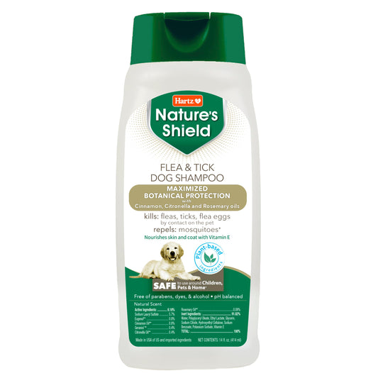 Hartz Nature’s Shield Flea & Tick Dog Shampoo Maximized Botanical Protection & Prevention with Cinnamon, Citronella & Rosemary Oils, 14 Ounces