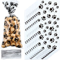 Blulu 200 Pcs Dog Treat Bags Pet Paw Cellophane Bags Dog Party Favor Heat Sealable Treat Paw Gift Cat Candy Bag with 200 Pcs Silver Twist Ties for Pet Party Favors(Black)