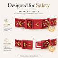 waaag Cat Collar, Gold Moons and Stars Cat Collar, Safety Breakaway Cat Collar with Bell, Glow in the Dark (Kitten 6.5"-10" Neck, Scarlet)