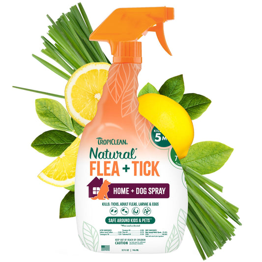 TropiClean Natural Maximum Strength Flea and Tick Spray for Dogs and Home, 32oz