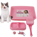 PAWISE Small Cat Litter Box,14.3 x 10.6 x 2.5 Kitten Litter Box Starter Kit,Low Entry Baby Kitten Training Litter Box with Scoop, Bowls,Cat Mouse Toy and Ball Toy,First Catty Owner Essentials(Pink)