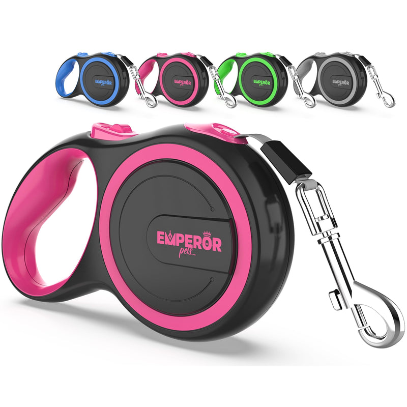 Emperor Pets Pink Heavy Duty Retractable Dog Leash 26 ft – Tangle-Free Nylon Tape, Anti-Slip Grip, Reflective – Retractable Leash for Medium Large Dogs up to 110 lbs -Classic-PK26
