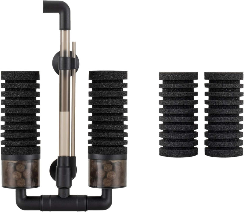 Hygger Aquarium Double Sponge Filter, Comes with 2 Spare Sponges, 1 Bag of Bio Ceramic Media Balls, Quiet Submersible Fo