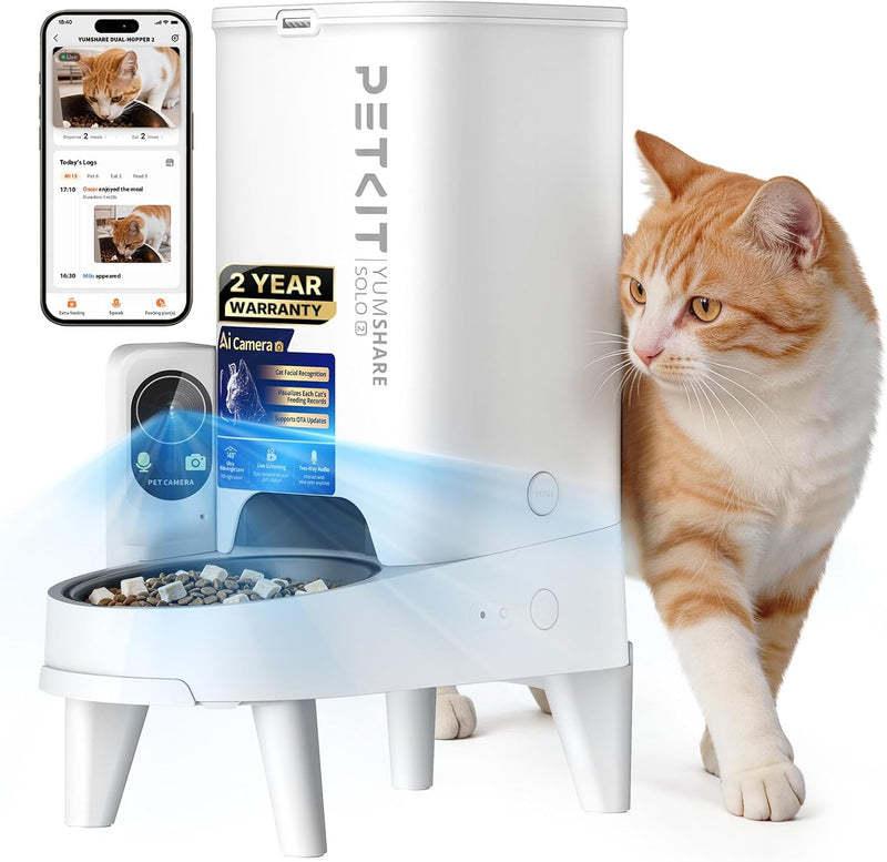 PETKIT Automatic Cat Feeder with Camera, 1080P HD Video with Night Vision, 2.4G WiFi Pet Feeder for Cat & Small Dog, 2-Way Audio & Meal Call Pet Food Dispenser with Desiccant Bag, Motion Capturing