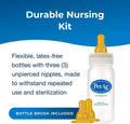 Pet-Ag Nursing Kit - 4 oz - Promotes The Natural Feeding of Liquids to Baby Animals - Each Kit Includes 4 oz. Bottle with Cap, 3 Nipples & Cleaning Brush