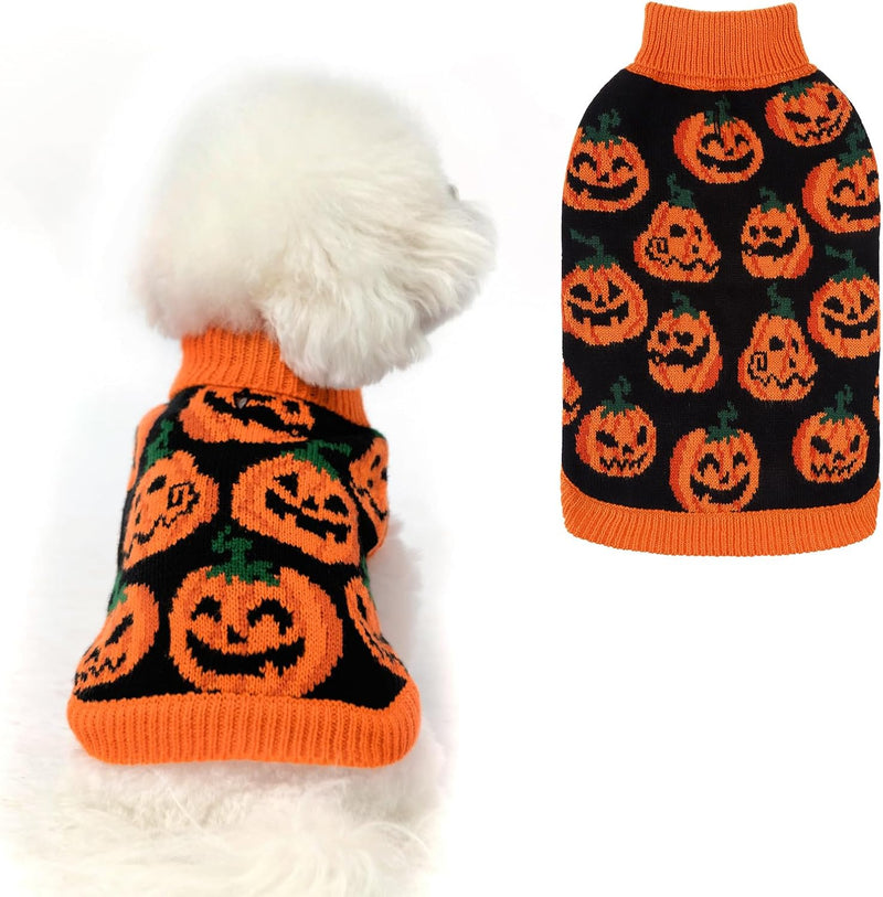 EXPAWLORER Halloween Dog Sweater,Cozy Dog Outfits Knitwear,Orange S
