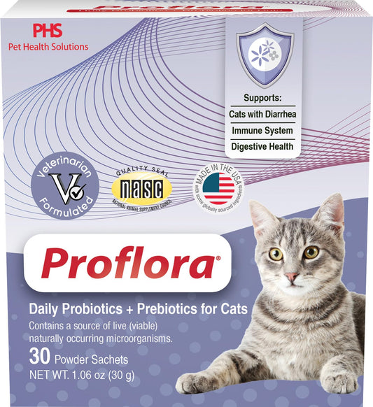 Proflora Probiotics for Cats-Complete Gut Health & Immune Support. Easy to Use Digestive Multi-Strain Probiotics. Easier Diet Transitions, Healthier Skin & Coat & Helps Treat Diarrhea. 30 Packets.