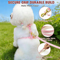 Cute Small Dog Harness Collar and Leash Set with Detachable Bowtie, Adjustable Dog Harness Collar and Leash Set with Sec