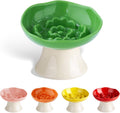 Ceramic Slow Feeder Bowl for Cats and Small Dogs, Elevated Tilted Pet Food Dish, Whisker Friendly Anti-Vomit Design, Hea