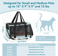 PETSFIT Soft-Sided Cat Carrier with Patented Safety Buckles, Lockable Zippers & Safety Tether,Escape-Resistant Travel Pet Carrier for Car Rides & Vet Visits, Airline Approved Under-Seat, Up to 12 lbs