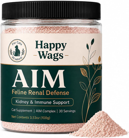Happy Wags Aim for Cats, Daily Renal Wellness Powder with Amino Acids, Taurine and Bonito Flavor, Promote Metabolism, Su