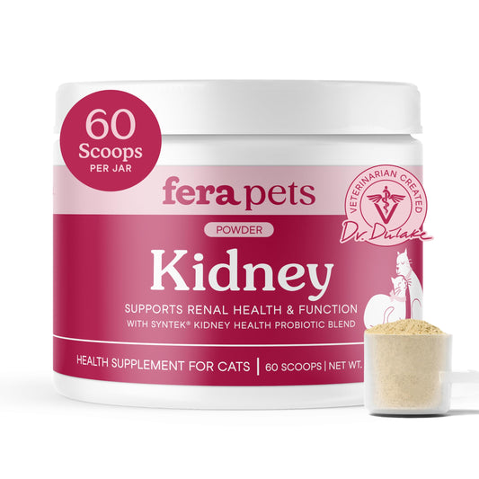 Fera Pets Cat Kidney Support Powder with Antioxidants & Probiotics - Enhances Renal Health & Function - Promotes Regular Detoxification - 60 Scoops