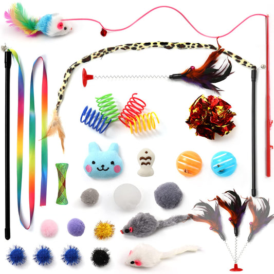 PietyPet Kitten Toys Cat Toys Assortments, 26 Packs Cat Toys Variety Pack for Kitty, Cat Wand Toy, Cat Feather Toys, Cat Balls with Bells, Cat Mouse Toy, Catnip Toys for Indoor Cats