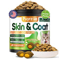 Puyrzoe Cat Skin and Coat Health - 500 Chews Crunchy & Creamy Cheese Core with Omega 3/6/9, Vitamins C & E, Biotin for Skin Hydration & Coat Shine Supplement for Cats Kittens - Chicken & Shrimp Flavor