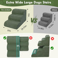 Olaivy Large Dogs Stairs for Bed, Extra Wide Pet Step for Couch or Chair, 100lbs Load Capacity, 3-Step Stable & Sturdy Cat & Dog Ramp for Puppy Small Medium Senior Dog Essentials, Washable Cover,Green
