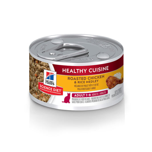 Hill's Science Diet Adult 1-6 Healthy Cuisine Wet Cat Food, Roasted Chicken & Rice Medley in Gravy, 2.8 oz. Cans, 24-Pack