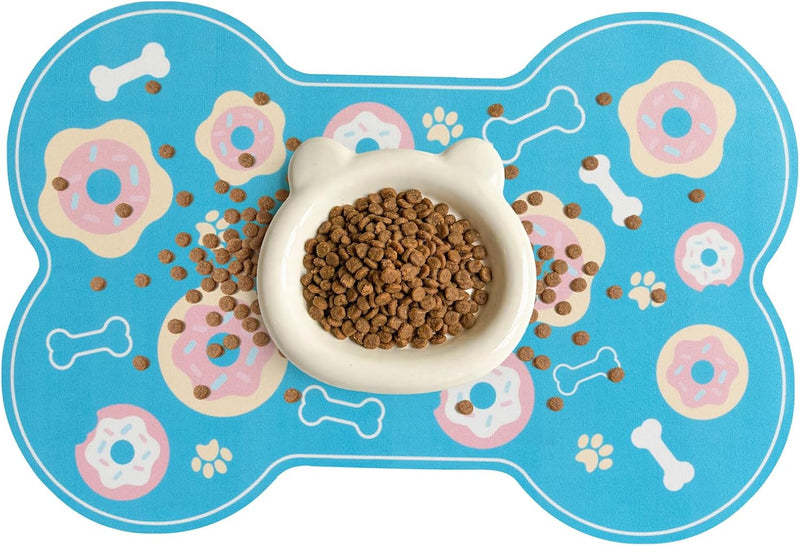 Dog Food Mat, 0.15” Thickened Super Absorbent Pet Feeding Mat for Food and Water, Fruit Donut Pattern Cat Placemat, Quic