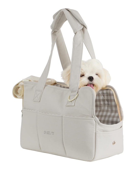 ONECUTE Dog Purse Carrier for Small Dogs Rabbit cat with Large Pockets, Cotton Bag, Dog Carrier Soft Sided, Collapsible Travel Puppy Carrier (Grey, 13.6" L x 6.5" W x 10" H)
