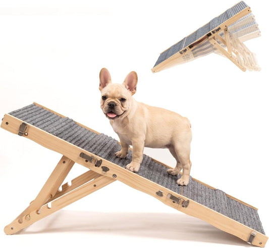 Wooden Dog Ramp for Couch, Small Dog Ramp for Bed Sofa, 4 Adjustable Height Pet Ramp from 13" to 21", Stable Pet Steps w