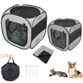Acesolid 2-Pack Portable Cat Playpens with Flannel Mat, Folding Dog Cat Tents for Indoor & Outdoor Use, Securing Pegs, Waterproof Fabric Soft-Sided Houses Cat Enclosures for Cats and Small Pets -Grey
