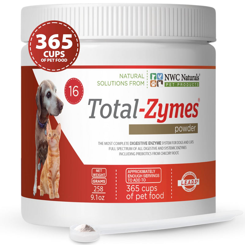 NWC Naturals Total-Zymes Digestive Enzymes for Cats and Dogs, Unflavored, Gut Health with Prebiotic to Support Food Digestion & Absorption, 365 Servings - 8 Ounces