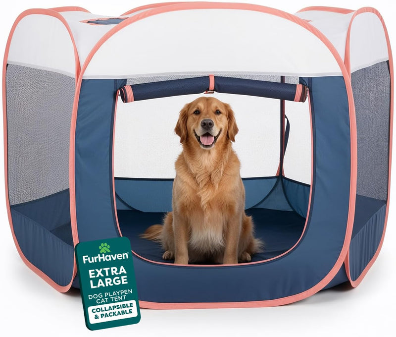 FurHaven Soft-Sided Dog & Cat Playpen, Portable Foldable Indoor & Outdoor Pet Playpen with Mesh Windows & Zippered Door