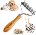 PAWSHOLIC Undercoat Rake for Dogs - Professional Pet Shedding Dematting Comb with Wood Handle, Stainless Steel Blades for Pet Cats Dogs Matted Hair Tangles Removing