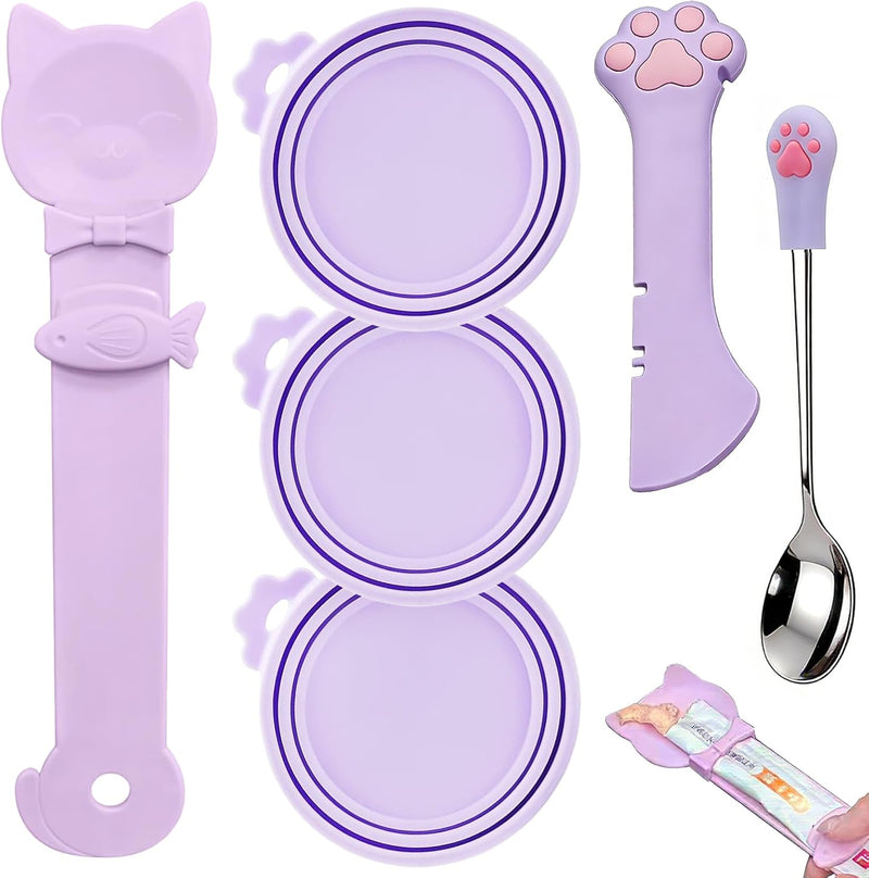 6 PCS Pet Feeding Set | 1 Cat Treat Spoon Squeeze for Cat Strip, 1 Opener Spatula & Stainless Steel Spoon for Pet Wet Fo