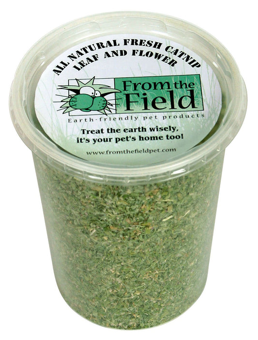 from The Field | Organic Catnip Leaf & Flower Blend for Cats & Kittens | Fresh USA-Grown, Highly Aromatic, Non-Toxic, Eco-Friendly | 3.5 oz Resealable Tub for Long-Lasting Potency & Active Playtime