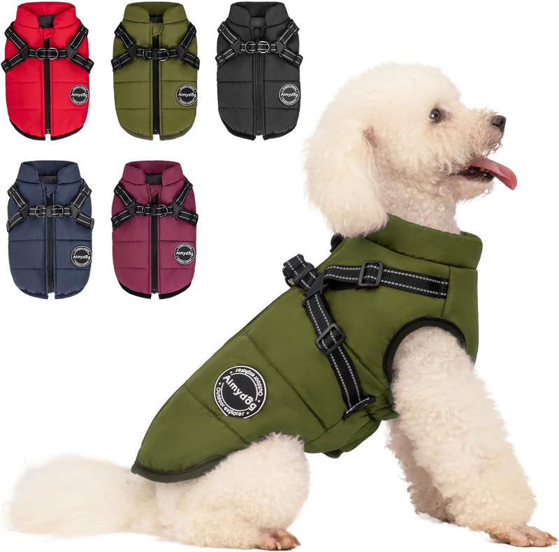Warm Dog Winter Coat, Fashion Sports Cold Weather Jacket with Built-in Harness, Reflective & Adjustable Comfortable Pet 