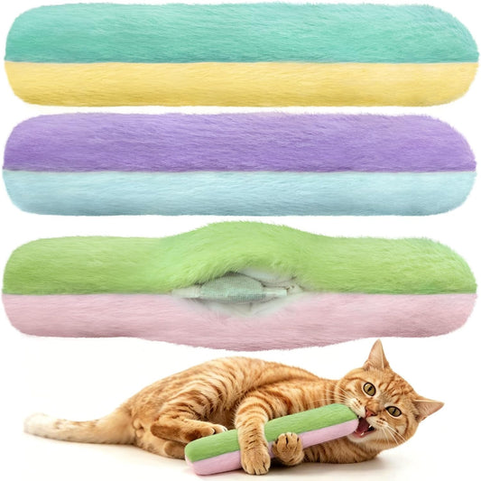 Retro Shaw 3 Pack Refillable Catnip Pillow Toys with Crinkle Sound, Interactive Kicker for Indoor Cats Kittens, Soft Plush Catnip Cat Toy for Active Play