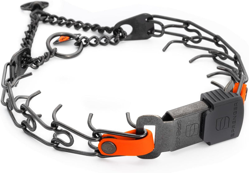 Herm Sprenger Black Stainless Steel Dog Collar with Quick Release ClicLock Buckle and Biothane Insert Training Collar Ma