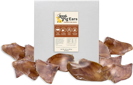 Pig Ears for Dogs – 10 Count, All Natural, Single Ingredient, Individually Wrapped for Freshness & Odor Control – Long L
