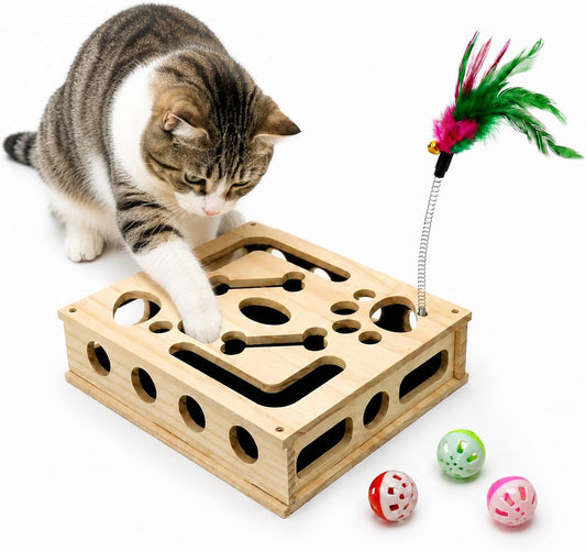 Cat Nail File Scratch Enrichment Box Enrichment Puzzle Toy for Indoor Cats Interactive Cat Scratch Puzzle Enrichment Box Toy with Sandpaper and Bell Ball, Nail File Stress for Cats