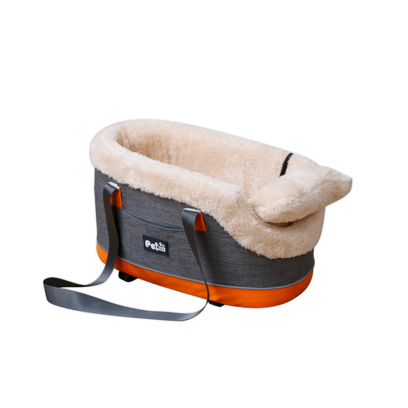 Pet Car Center Console Elevated Armrest Car Seat for Small Puppy, Dogs & Cats (Up to 10 lbs) – Dark Gray Washable Plush Carrier with Safety Leash, Fits Front Vehicle Console Space (Dark Grey)