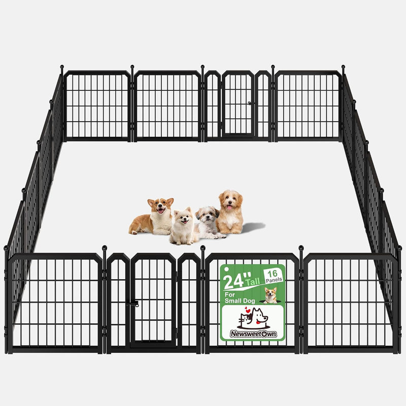 Outdoor Dog Playpen, 24 Inch 16 Panels Pet Fence, Black