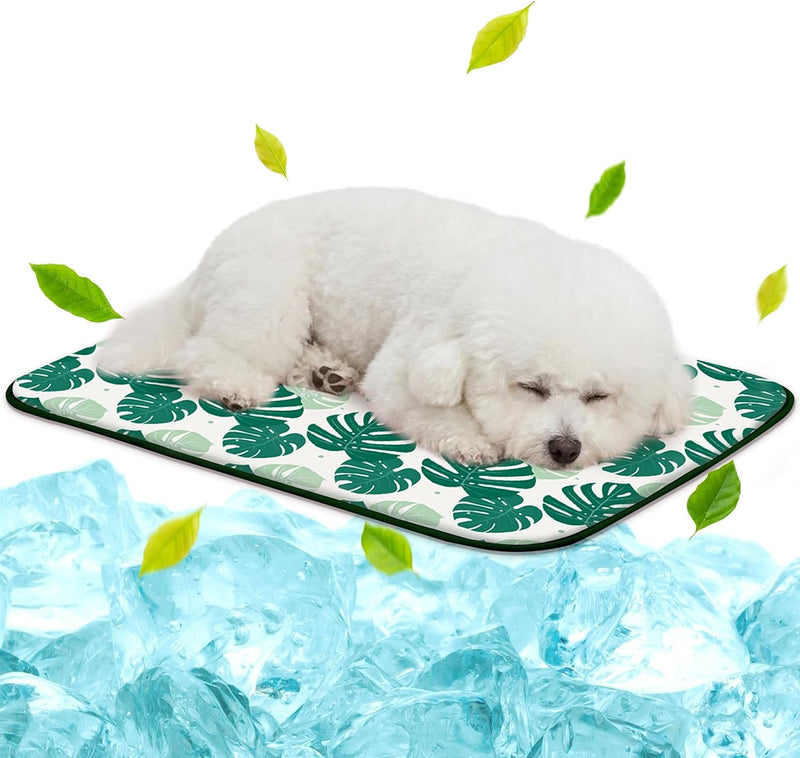 NWK Pet Cooling Mat Q-Max>0.345 Fabric for Dogs & Cats (Green Leaf, Medium)
