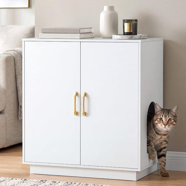Gitelsnour Litter Box Enclosure, 30.9'' High Large Litter Box Furniture, Modern Cat Litter Box Enclosure with Hidden Storage, Side Table, End Table, White GCLB003WT